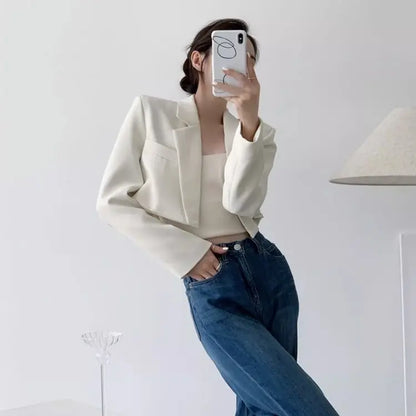 Short Blazer Elegant Solid Long Sleeve Open Front Coats