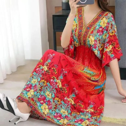 Colorful Flower  Bohemian Midi Dress