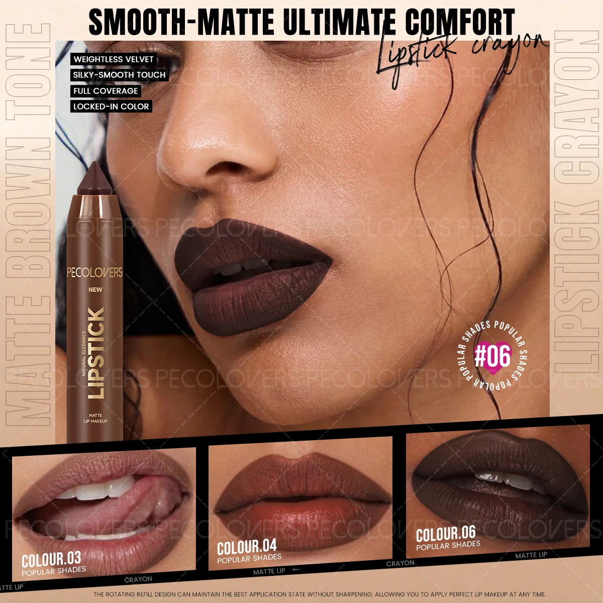 Winter Reddish Brown Lip Liner Pencil Matte Velvet Long-Wearing Makeup