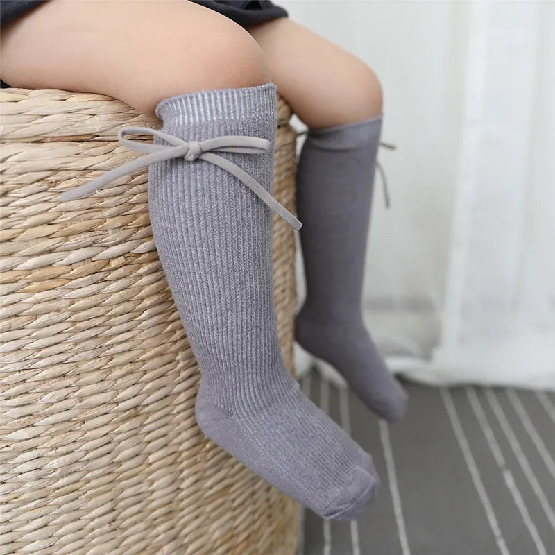 Knee High Baby Girls Bowknot Long Soft Cotton Socks