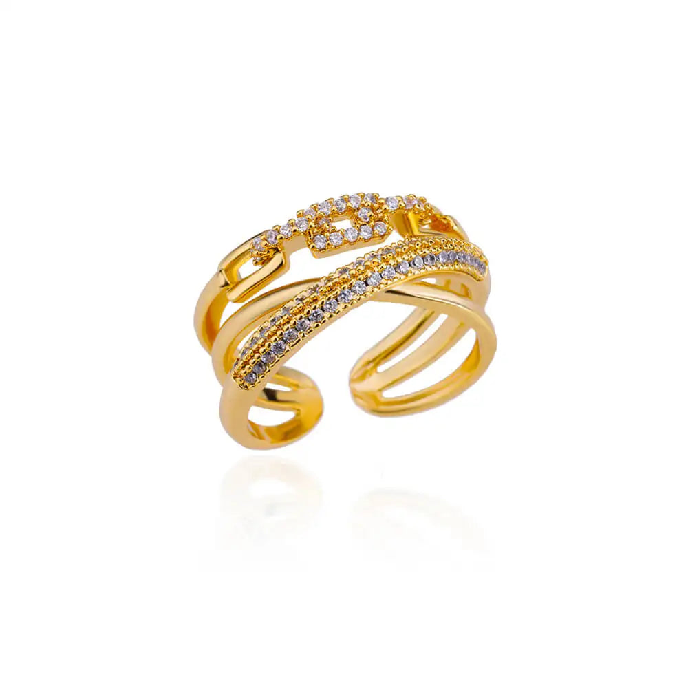 Stainless Steel Round Zircon Geometric Gold Crystal Ring