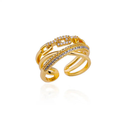Stainless Steel Round Zircon Geometric Gold Crystal Ring