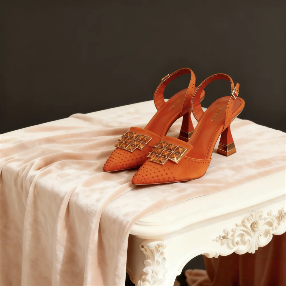 Venus Chan Elegant Green Slingback Heels with Rhinestones Shoes