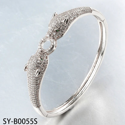 Gold Silver Color Leopard Head 18K Gold Plated Bangle Luxury CZ Zircon Bracelets