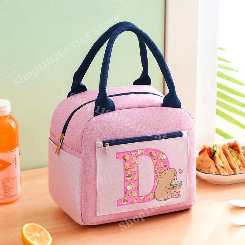 Lunch Bag Anime Capybara Letter A-Z Handbag Girls School