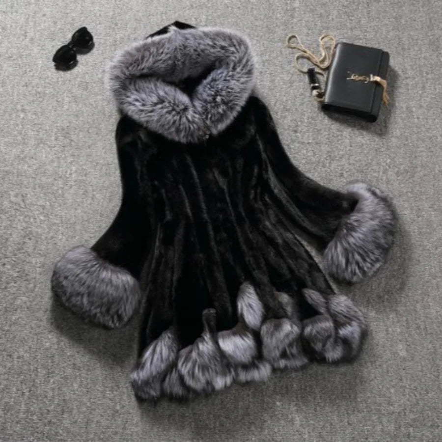 Abrigo largo coreano holgado de piel sintética