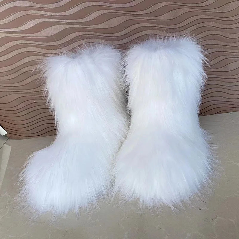 Snow Luxury Furry Faux Fox Fur Boots