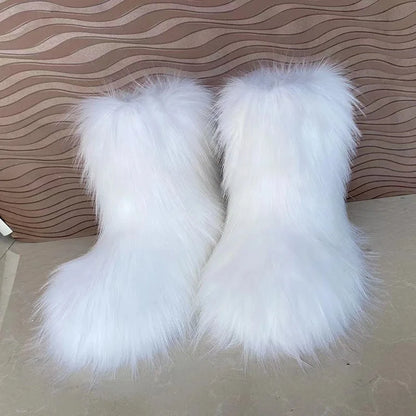 Snow Luxury Furry Faux Fox Fur Boots