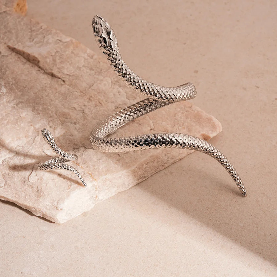 Snake Shaped Cuff Bracelet Ring Set