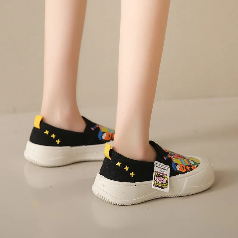 Platform Vulcanized Thick Sole Canvas Loafers Graffiti Sneakers