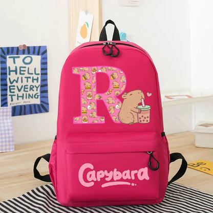 Capibara Kids Backpack New Anime Capybara Letter A-Z School Bags