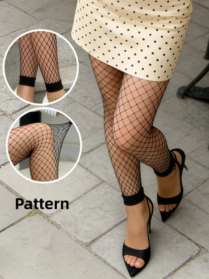 Black Ankle-Length Fishnet Tights Knitted Super Stretchy Diamond Mesh Socks