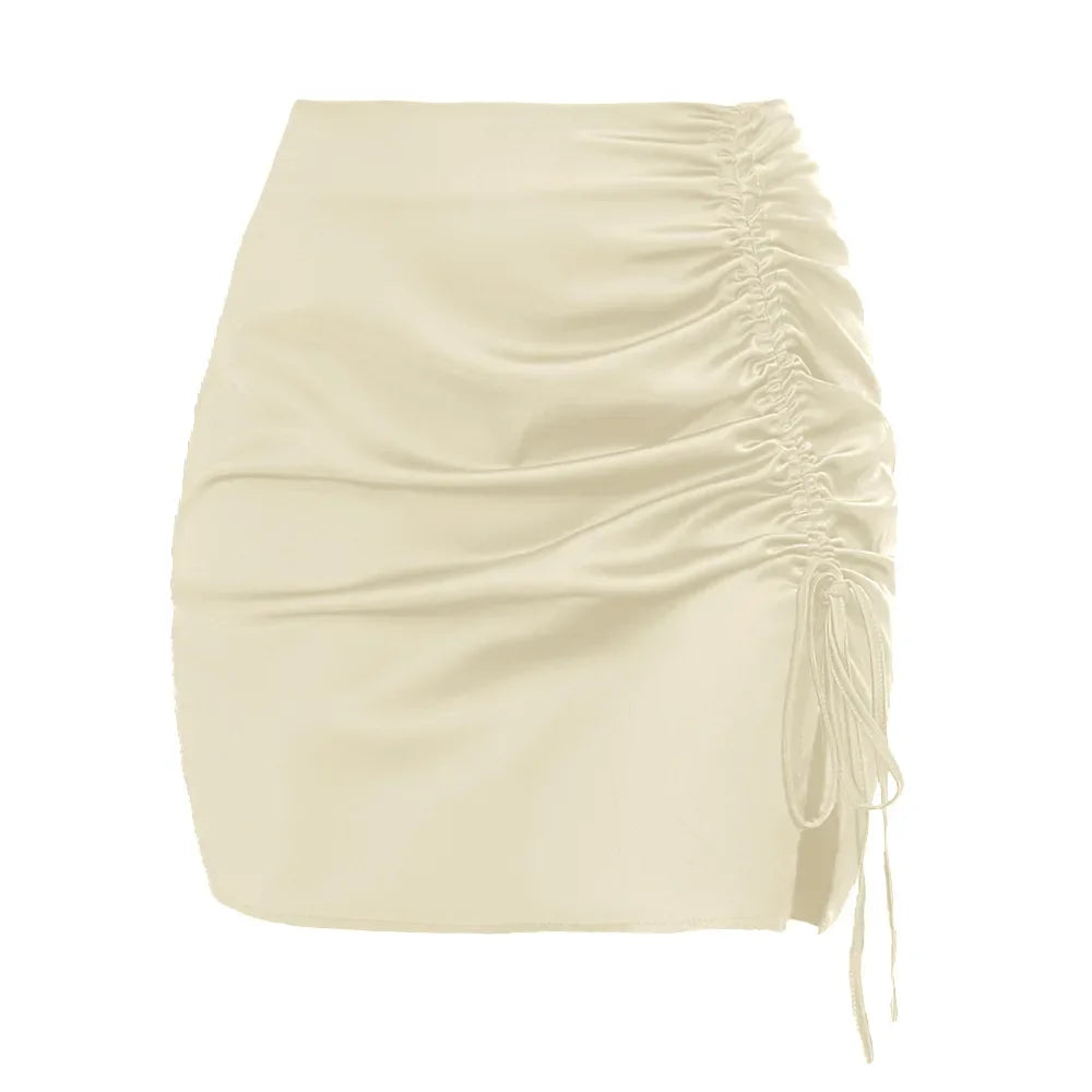 Ruffle Sexy High Waist Zip Satin Midi Skirt