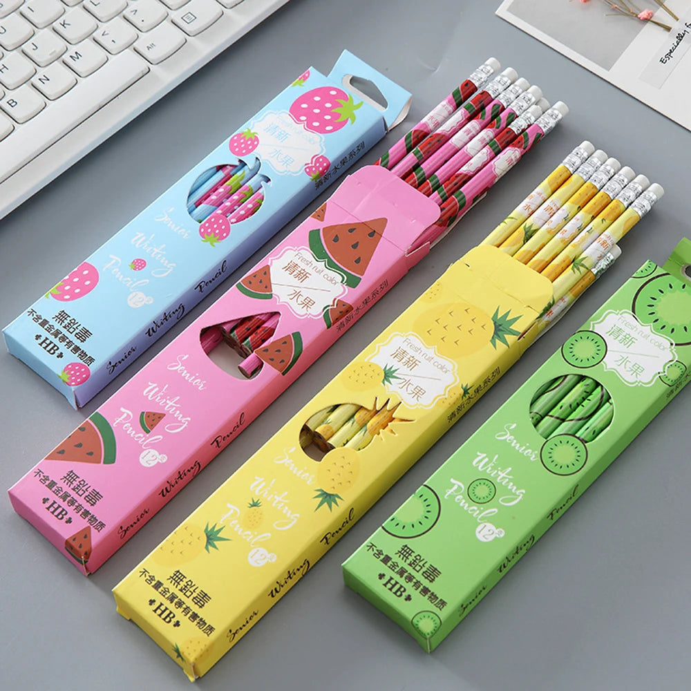 12Pcs/lot Fresh Fruits Watermelon Strawberry Standard Wood Pencil