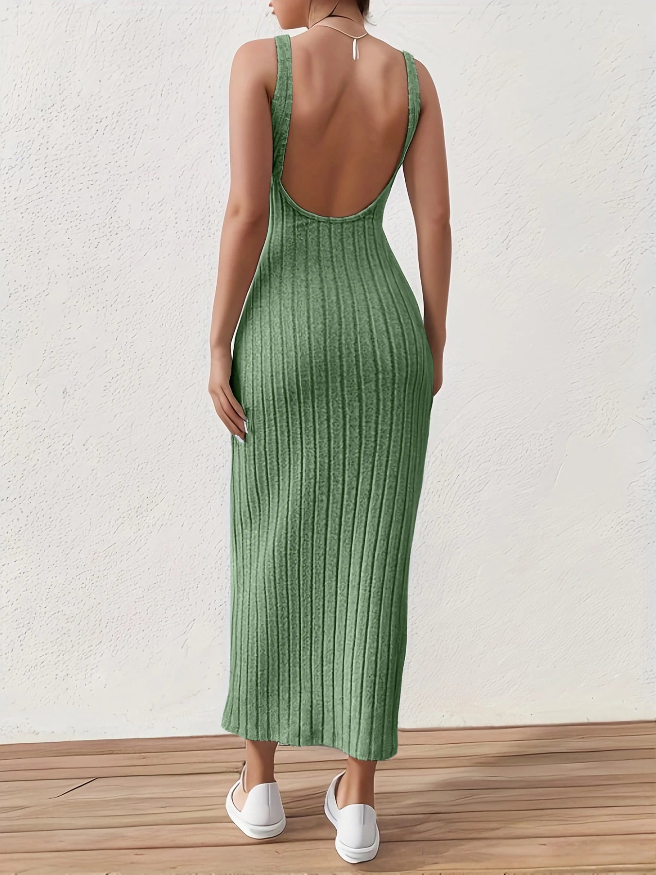 Solid Backless Tank sexy backless mid-length sleeveless dress
