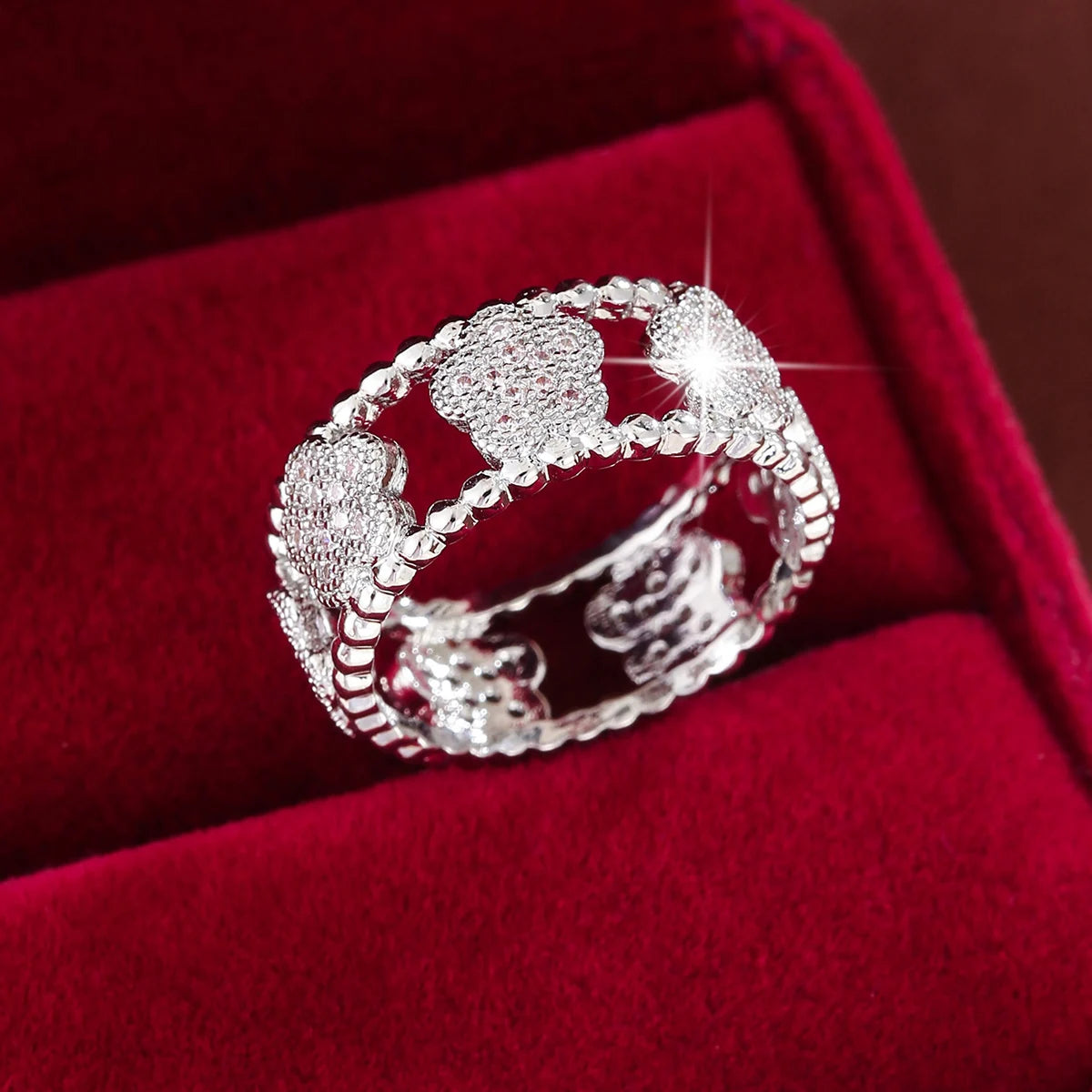 Exquisite Flower With Sparkling Synthetic Zirconia Rings