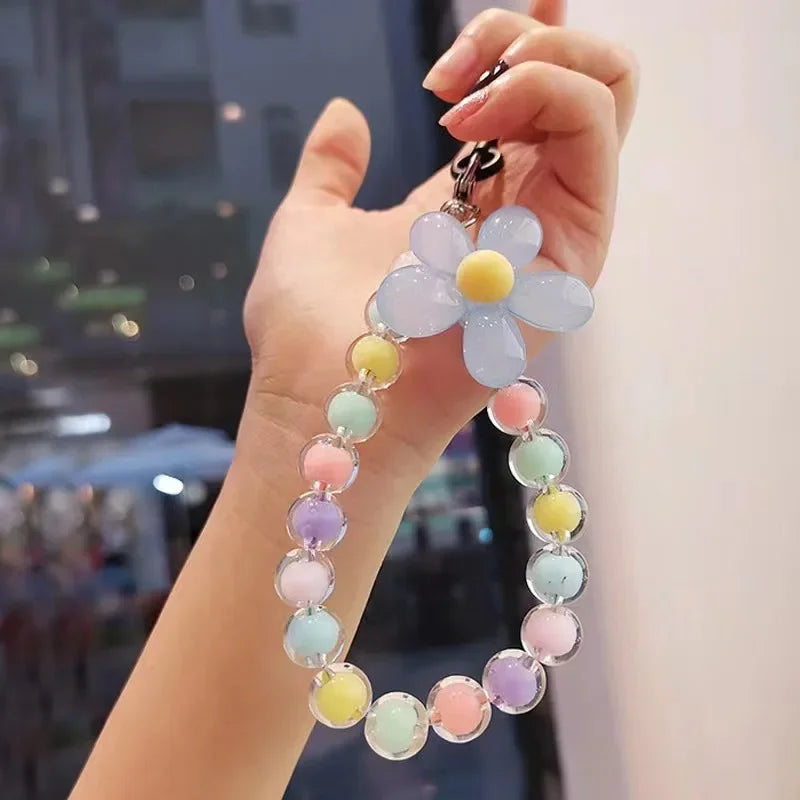 Colored Bead Petal Lanyard for IPhone Anti-Lost Bracelet Case Wrist Strap