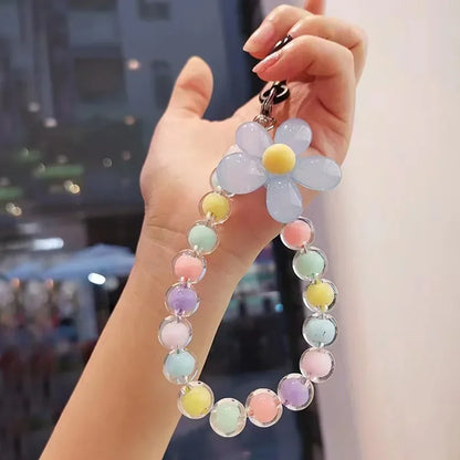 Colored Bead Petal Lanyard for IPhone Anti-Lost Bracelet Case Wrist Strap