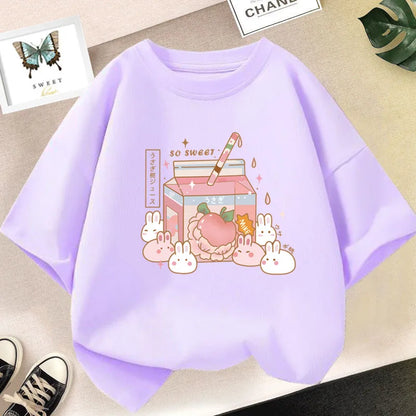 Cute Strawberry Milk Shake Cartoon T-shirt