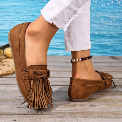 Tassel Loafers Retro Suede Flat Bohemian Style Slip-On Bean Shoes