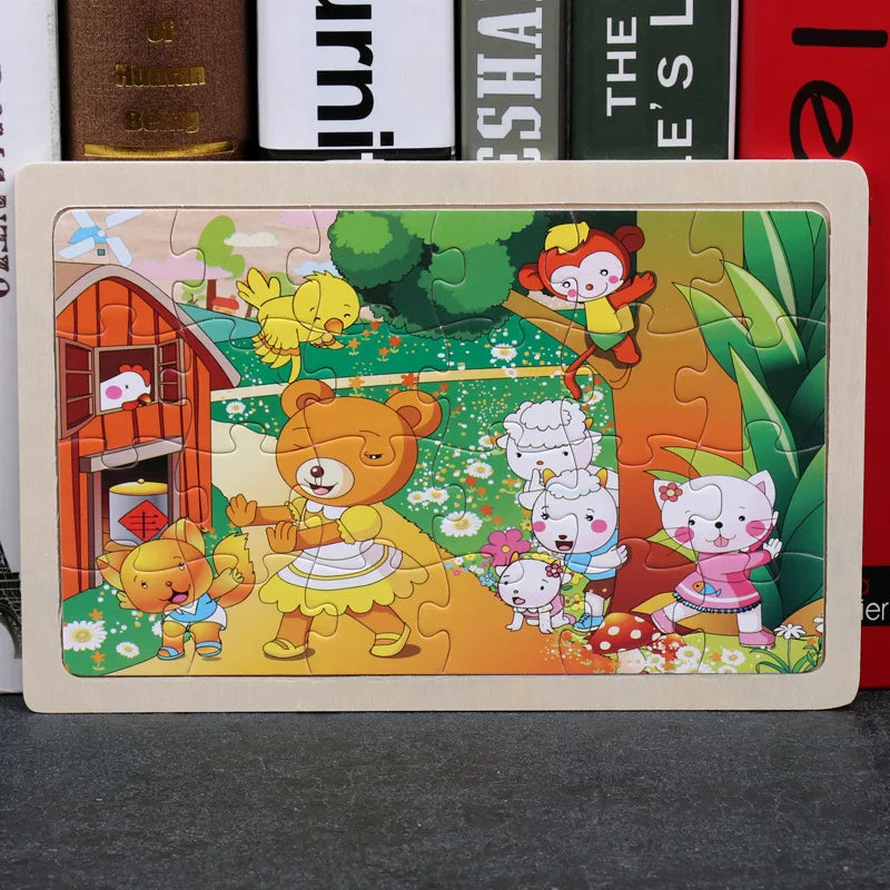 24 Pieces Puzzles Cartoon Animal Wood Jigsaw Learning Toys