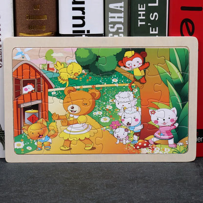 24 Pieces Puzzles Cartoon Animal Wood Jigsaw Learning Toys