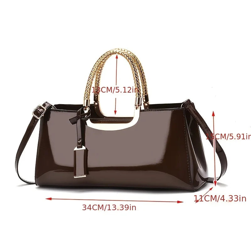 Glossy PU Leather Shoulder Handbag