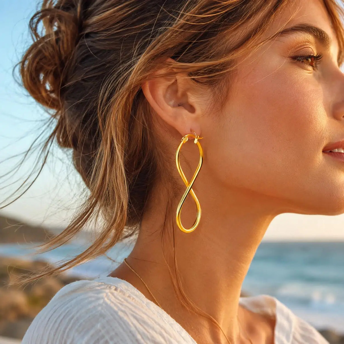 Twisted Infinity 18K Gold Plated Stainless Steel Trendy Minimalist Geometric Hoop Earrings