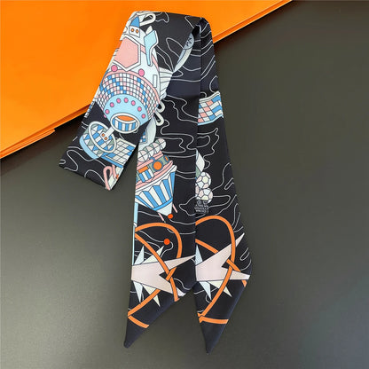 Zebra In Flowers Scarf Luxury Silk Scarf Hair Headband Foulard Skinny Scarves