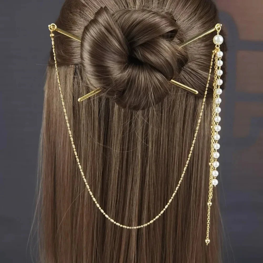 Long Tassel Double Chain Hair Pins Nunchaku Hairpin Chinese Hanfu Hair Stick