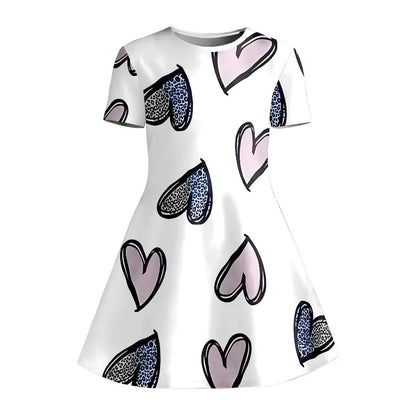 Watercolor Rabbit Leopard Heart Kpop Short Sleeve Swing Dress
