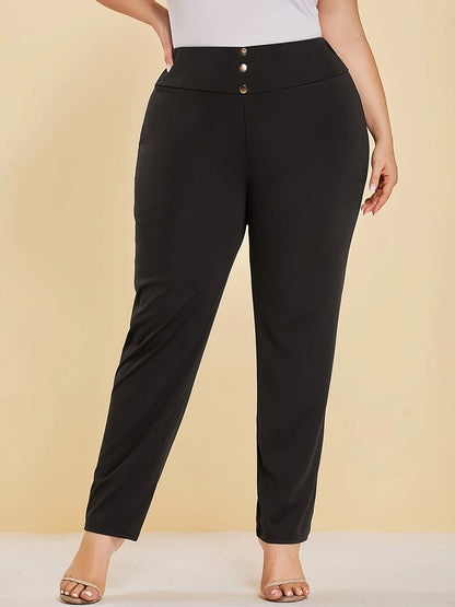 Fabric casual slit straight trousers
