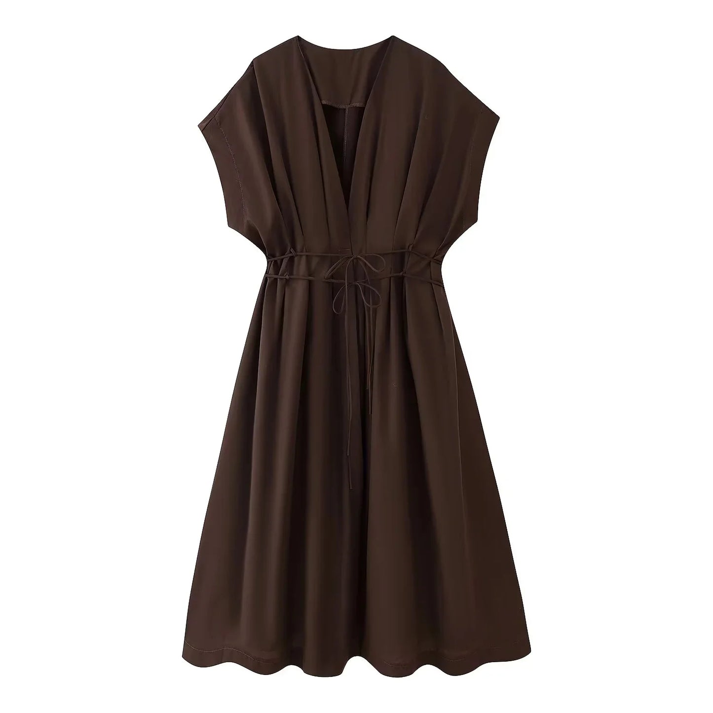 Vintage Single Breasted Sashes Draped Sleeveless Chic Dresses
