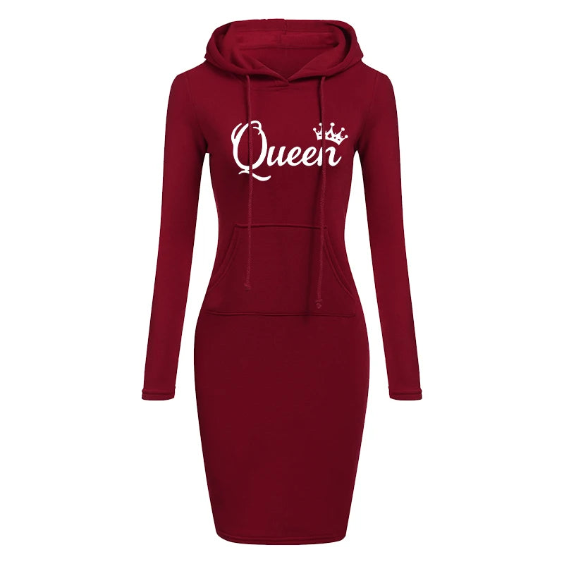 Elegant Bodycon Pullovers Pocket Hooded Casual Long Sleeve Mini Dress