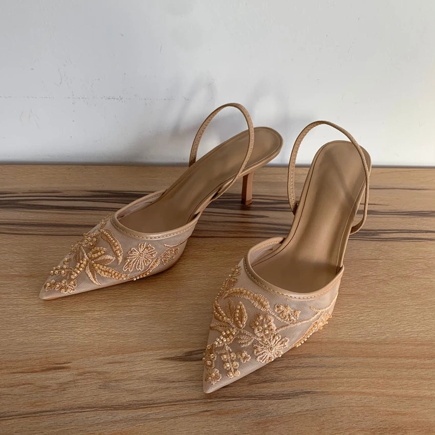 Mesh Flowers High Heels Sexy Dress Shoes