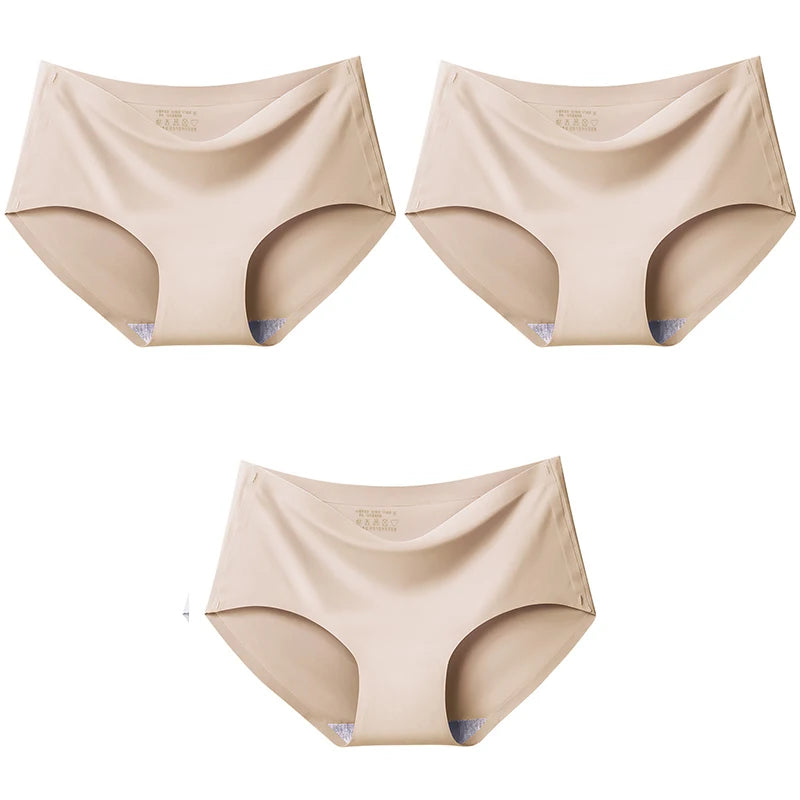 3Pcs/Set Large Size Mid-waist Ice silk Lingerie