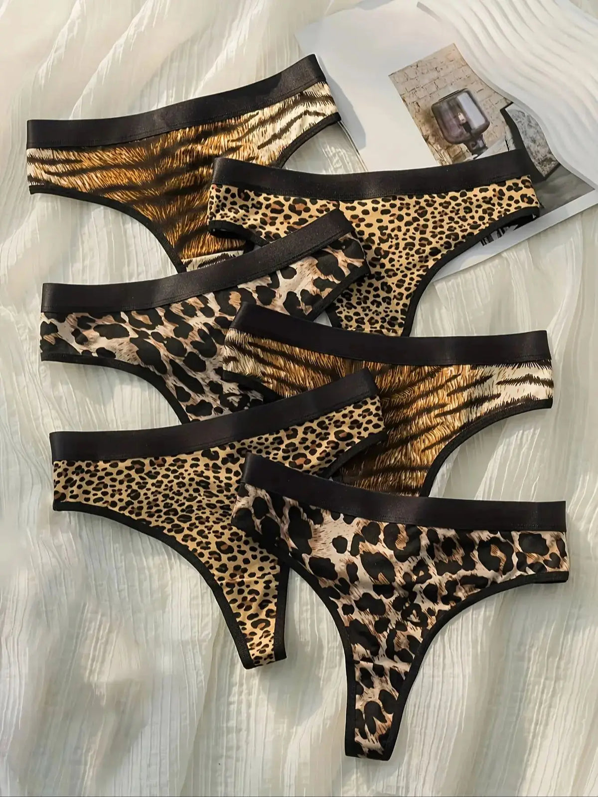 6-piece leopard print zebra print tiger print cotton inner lining G-String