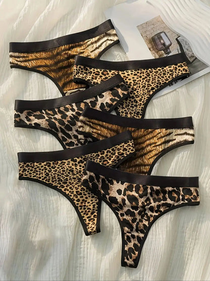 6-piece leopard print zebra print tiger print cotton inner lining G-String