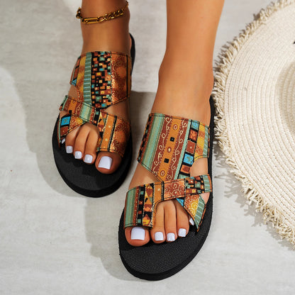 Open Toe Slip on Colorful Ethnic Style Lightweight Slippers