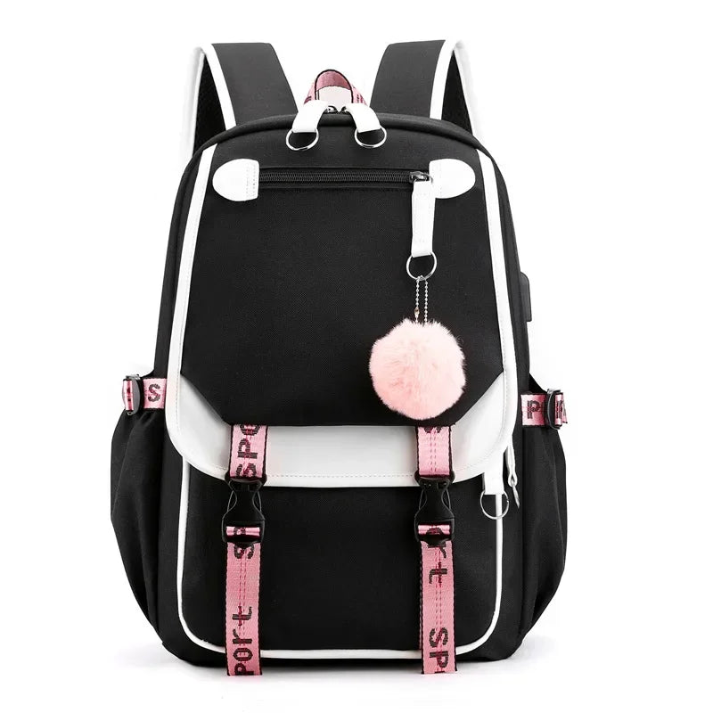 Large USB Port Canvas Schoolbag