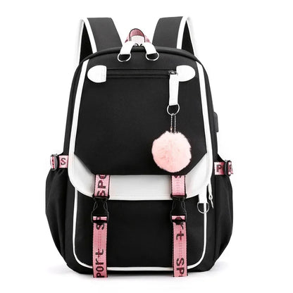 Large USB Port Canvas Schoolbag