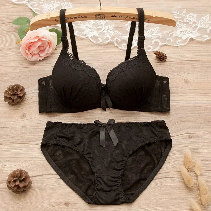 Girl Sweet Wireless Bra Lace Bows Underwear Sets