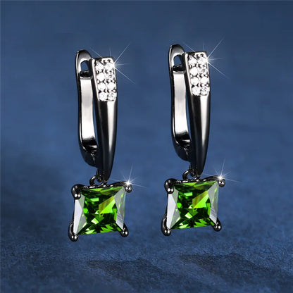Geometric Crystal Antique Black Zircon Square Stone Earrings