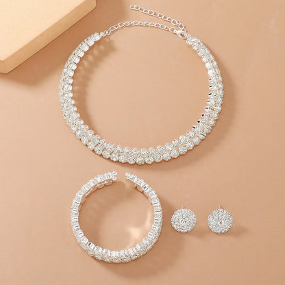 Double Layer Choker Necklace Full Rhinestone Cuff Set