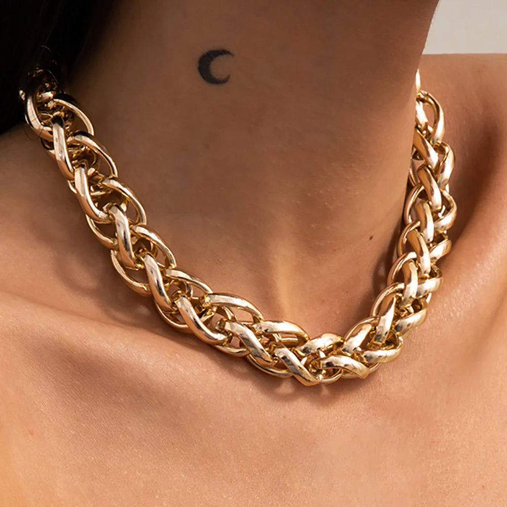 Punk Gold Color Metal Handmade Short Necklace