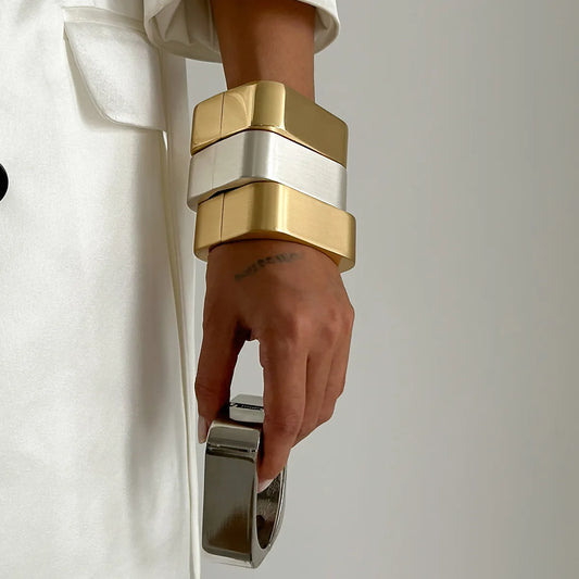 Punk Square Wide Cuff Bangles Hip Hop Vintage Geometric Bracelet