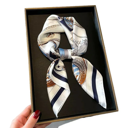 Luxury Silk Square Scarf Soft Satin Horse Hairband Hijab Headband Shawl