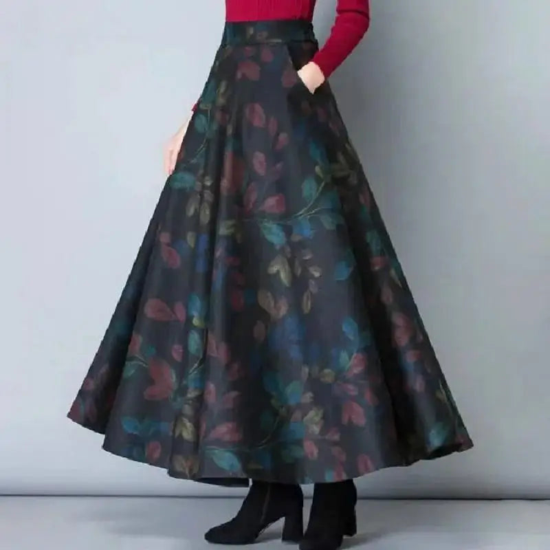 Plaid Wool High Waist Long Midi Plus Size Autumn Winter Skirt