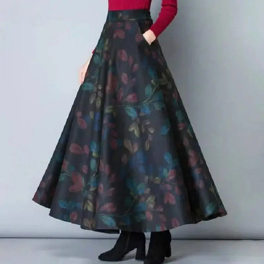 Plaid Wool High Waist Long Midi Plus Size Autumn Winter Skirt