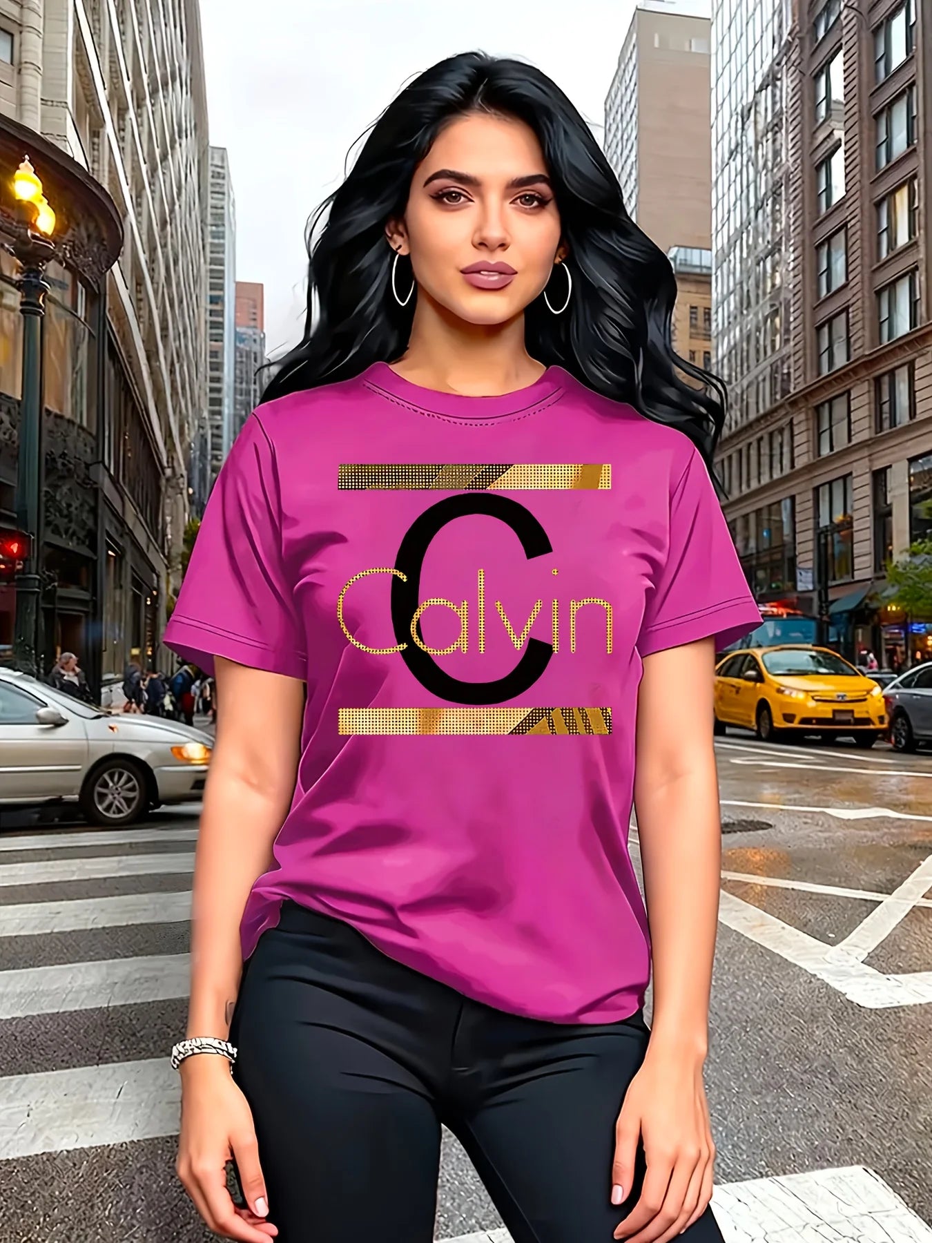 Calvin Letter Print Top T-Shirt